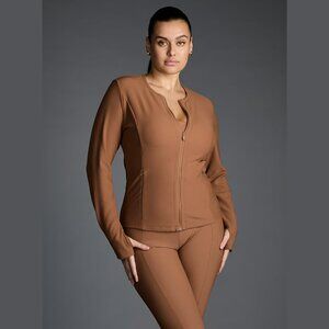 Victoria's Secret VSX Full Zip Active Ribbed Jacket In Brown  Workout Athleisure